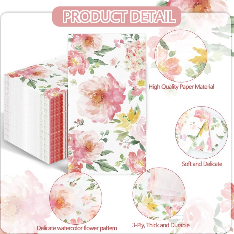 IANFEPH IANFEPH 100PCS Floral Napkins Watercolor Flower Napkins Disposable 3 Ply Decorative Paper Hand Towels for Bathroom Pink Floral Guest Napkins for Wedding Bridal Baby Shower Tea Party Birthday  - Image 2