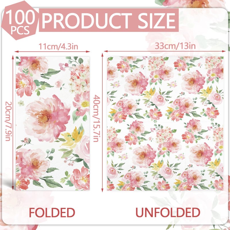 IANFEPH IANFEPH 100PCS Floral Napkins Watercolor Flower Napkins Disposable 3 Ply Decorative Paper Hand Towels for Bathroom Pink Floral Guest Napkins for Wedding Bridal Baby Shower Tea Party Birthday  - Image 1