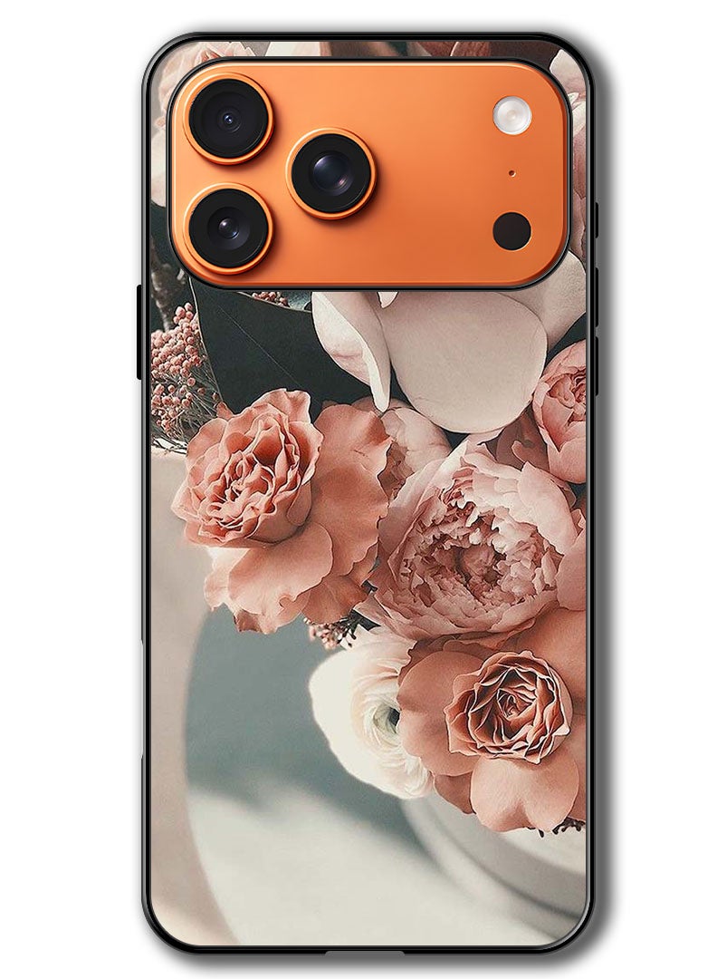 Theodor Case Compatible with Apple iPhone 17 Pro Max 6.9 Inch Protection Shockproof Bumper Cover Peach Roses - Image 1