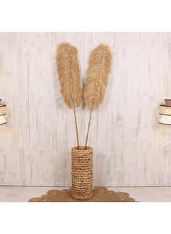 Khaki Japandi, Retro Scandinavian Decorative Bamboo Rattan Flower Pot Ornament Raffia Fan Wall Decor 2 Pieces 35X