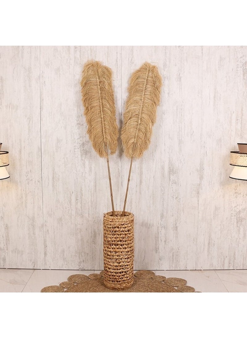 Tekno Trust - Khaki Japandi, Retro Scandinavian Decorative Bamboo Rattan Flower Pot Ornament Raffia Fan Wall Decor 2 Pieces 35X - Image 1