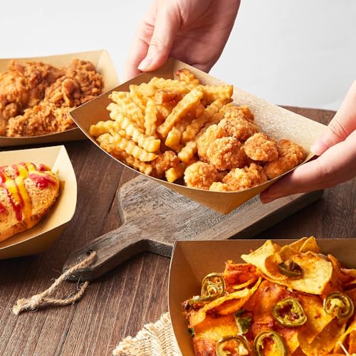 ZORRITA 3 Lb Paper Food Trays - 50 Pack Disposable Nacho Trays, Kraft Paper Food Boats Taco Holders Party Serving Baskets for Hot Dogs Snacks Tacos Fries - Image 5