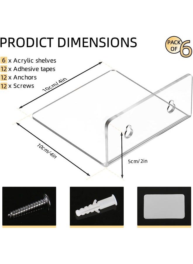 LUOBAO Acrylic Small Adhesive Wall Shelves,Mini Floating Shelves,Acrylic Display Shelves,Ledges for Pop Figures,Plant,Picture Photo Modern Wall for Bedroom Decor Living Room Wall Mounted - Clear - Image 2