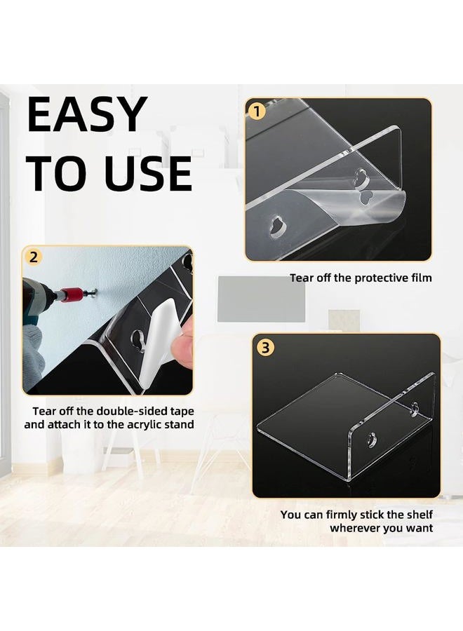 LUOBAO Acrylic Small Adhesive Wall Shelves,Mini Floating Shelves,Acrylic Display Shelves,Ledges for Pop Figures,Plant,Picture Photo Modern Wall for Bedroom Decor Living Room Wall Mounted - Clear - Image 4