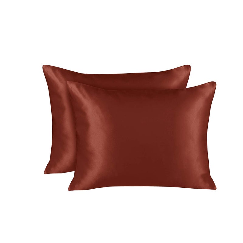 SHOPBEDDING ShopBedding Luxury Satin Pillowcase for Hair - King Satin Pillowcase with Zipper  Rust (Pillowcase Set of 2) - Blissford  - Image 1