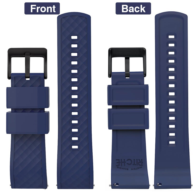 Ritche Silicone Watch Bands 18mm 19mm 20mm 21mm 22mm 23mm 24mm Quick Release Rubber Watch Bands for Men, Navy Blue / Black / Black, 20mm, Classic - Image 4