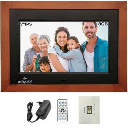 Miracle Digital 7''(17.8) IPS Wooden Digital Photo Frame with High Def Screen,USB DiskCard, RemotePhotos SlideShow,Video Audio, Support SD Built in 8GB Memory & 2GB RAM 180°Wide Angle Viewing(Dark) - Image 1