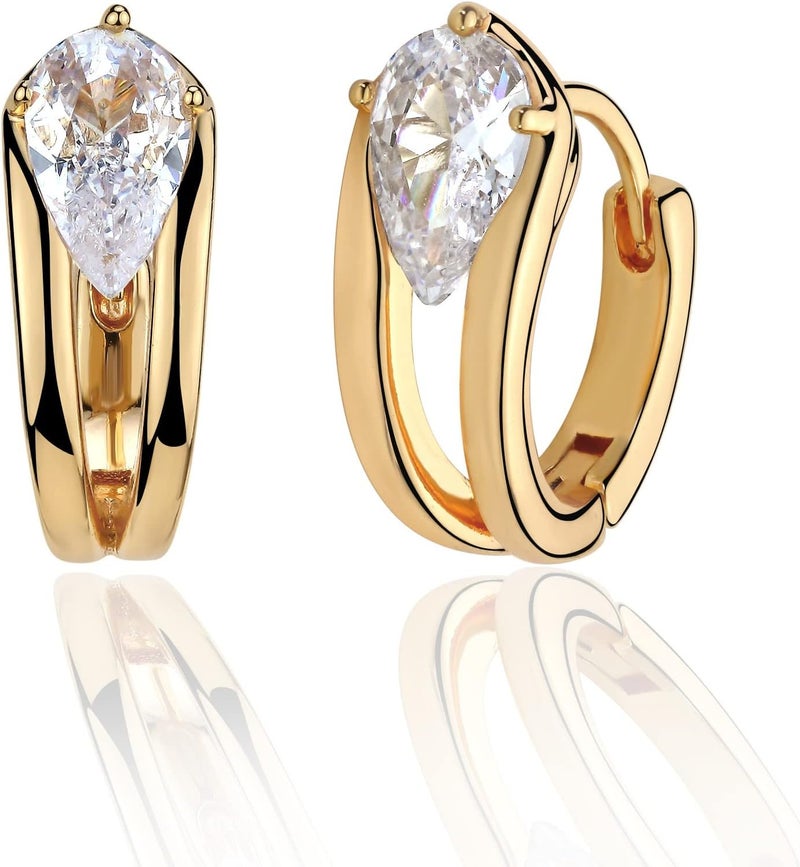 VACRONA Cubic Zirconia Huggie Earrings 14k Gold Plated Tiny Earrings Small Huggie Hoop Earrings Simple Lightweight Hoops Gift for Women - Image 1