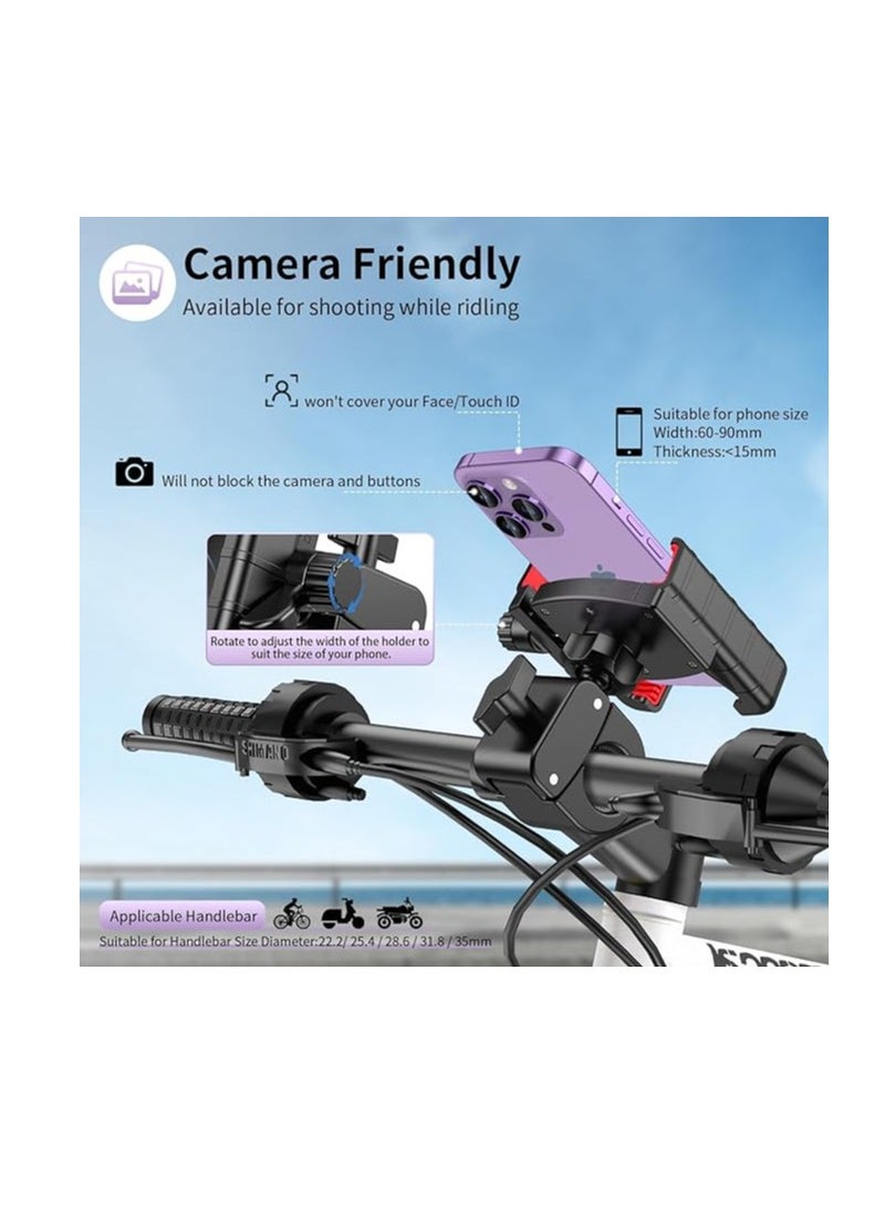 PROMASS Bike Phone Mount Holder, [Camera Friendly] Motorcycle Phone Mount for Electric Scooter, Mountain, Dirt Bike and Motorcycle - 360° Rotate Suitable for iPhone & Android Smartphones from 4.5-7.0 inches - Image 2