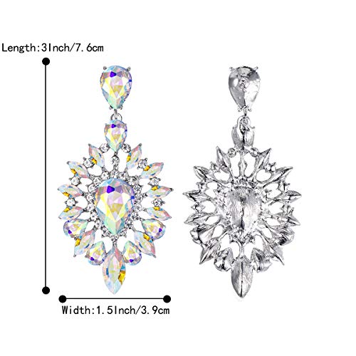 BriLove Fashion Trendy Statement Earrings for Women Crystal Teardrop Halo Chandelier Dangle Jewelry Iridescent Clear AB Silver-Tone - Image 5