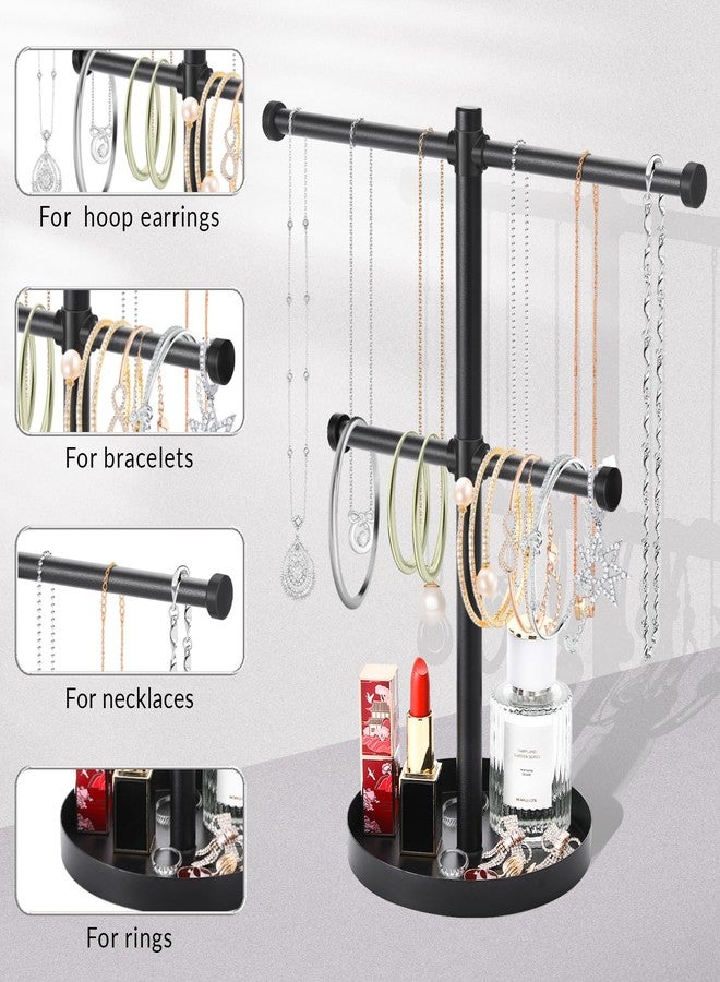 bodkar Necklace Holder Organizer Stand,2-Tier Sturdy Metal Jewelry Stand with Round Tray for Bracelet Bangles Holder Display,12.9" Tall for Long Necklace - Image 4