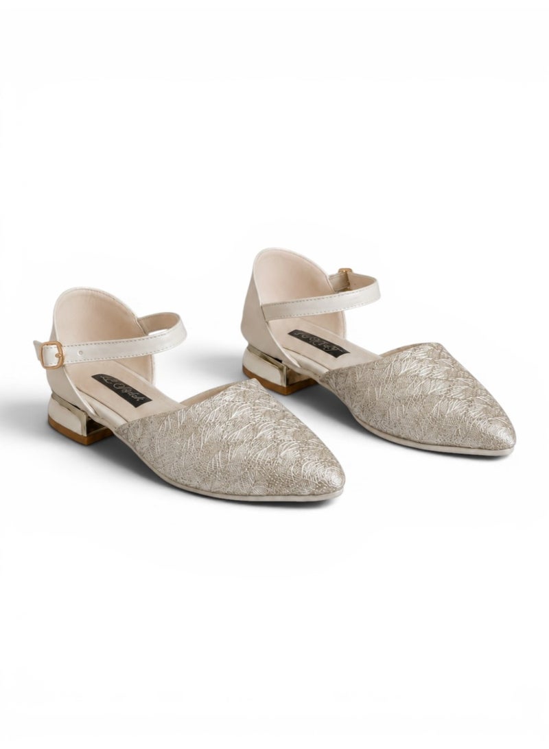 LIFESTYLISH sandal flat Leather Embroidered SF-65 - Beige - Image 2