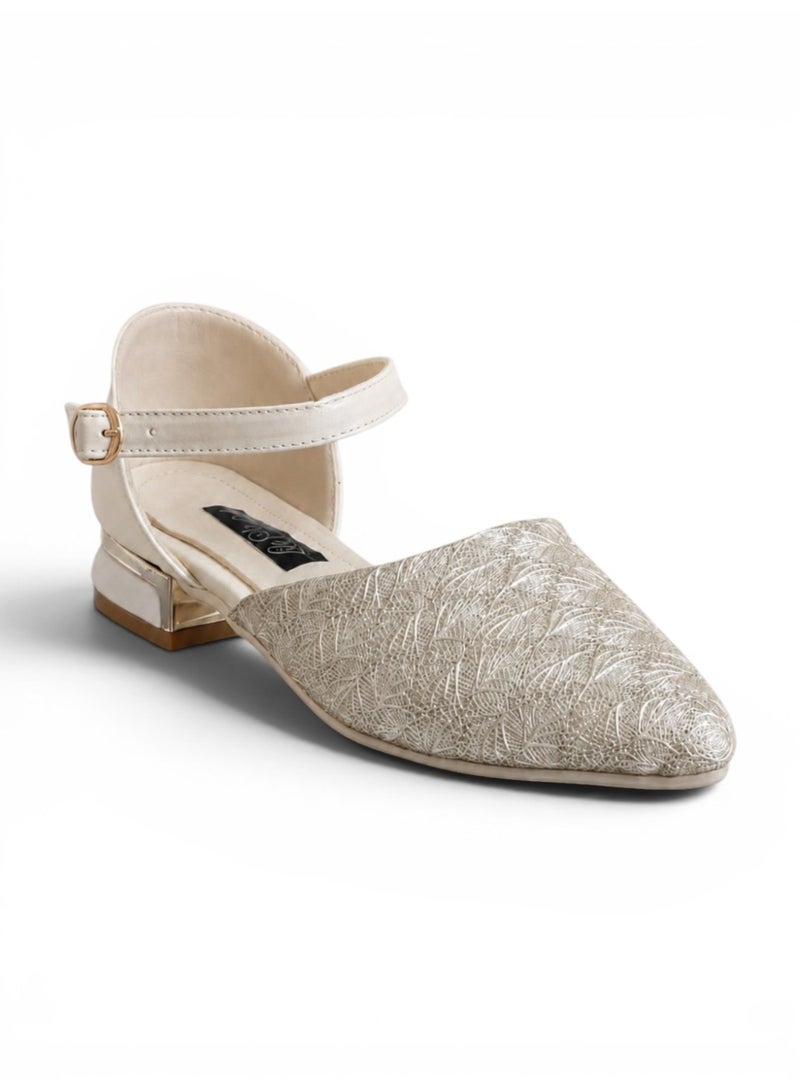 LIFESTYLISH sandal flat Leather Embroidered SF-65 - Beige - Image 1