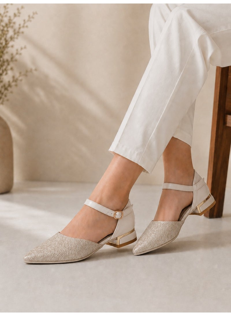 LIFESTYLISH sandal flat Leather Embroidered SF-65 - Beige - Image 3