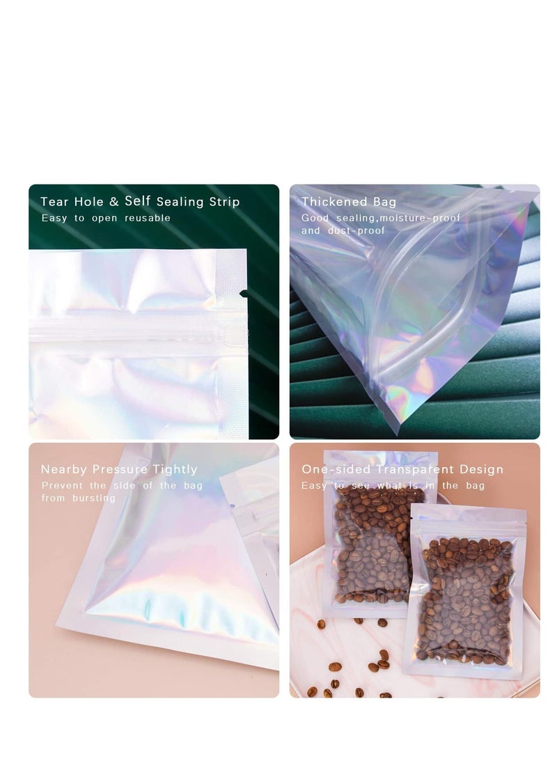 SYOSI - 100 Pcs Holographic Bags, 4 x 6" Resealable Smell Proof Bags Resealable Bags for Packaging Ziplock Pouches Bags for Lip Gloss Packaging Mylar Bags for Party Favor Food Storage (4x6 Inch) - Image 1