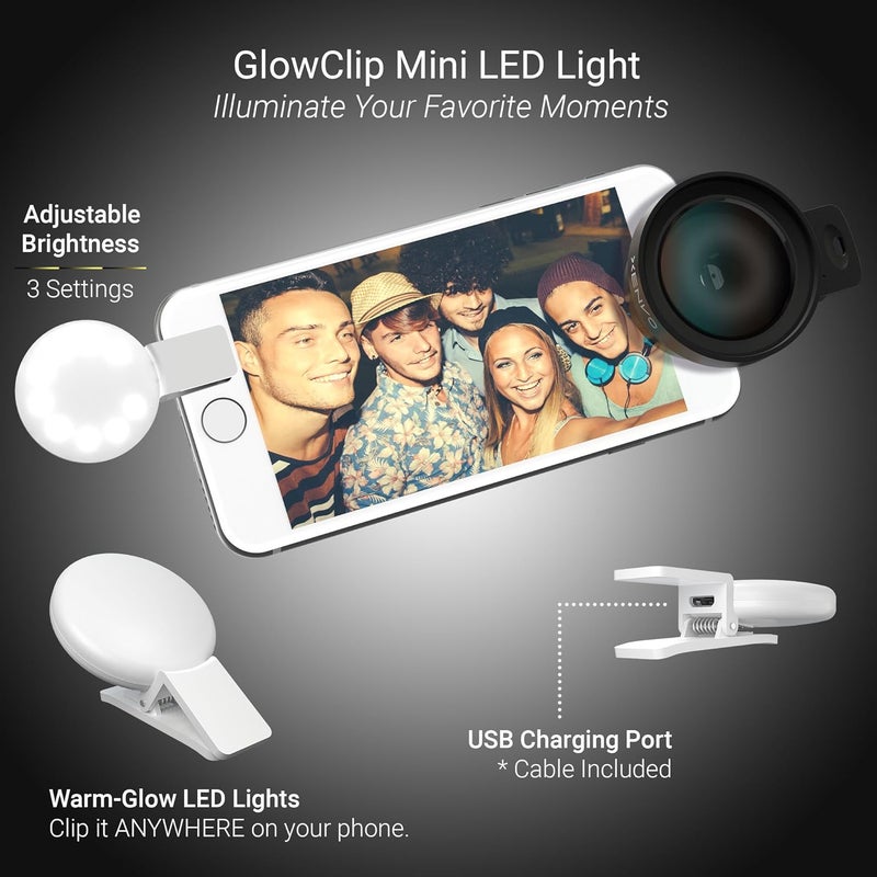 زينفو طقم عدسات Xenvo Pro لهواتف iPhone وAndroid، عدسات ماكرو وواسعة الزاوية مع ضوء LED وحقيبة سفر باللون الأسود - Image 5