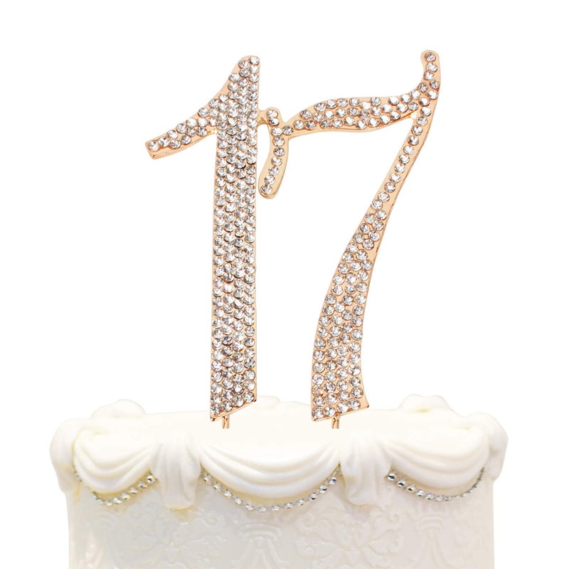 Hatcher lee Bling Crystal Rhinestone 17 Birthday Cake Topper  Best Keepsake  17th Party Decorations Gold