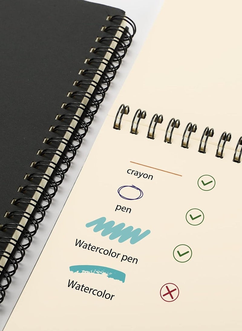 【4-Pack】A5 Spiral Notebooks (Black), 100 s Lined Notebook, 8.3*5.5 inch Wirebound Notebooks Sketchbook Pad Soft Cover Kraft Journal Memo Notepads Diary Planner, for School, Office and Travel - Image 2