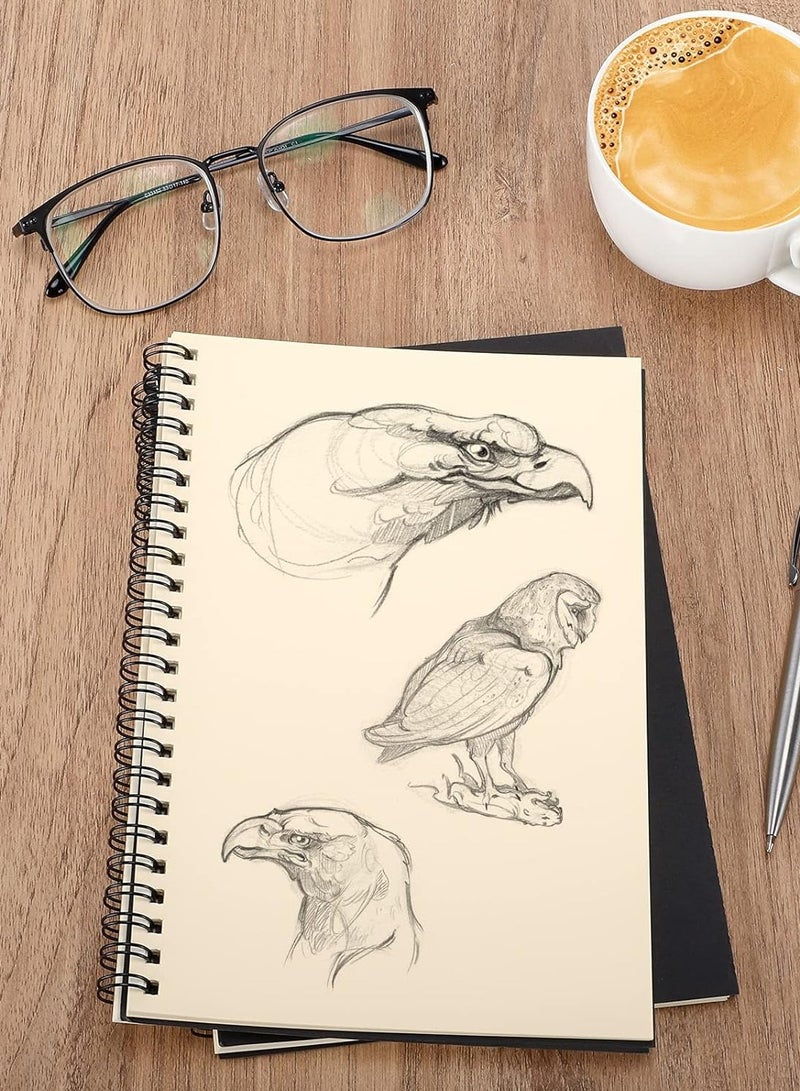 【4-Pack】A5 Spiral Notebooks (Black), 100 s Lined Notebook, 8.3*5.5 inch Wirebound Notebooks Sketchbook Pad Soft Cover Kraft Journal Memo Notepads Diary Planner, for School, Office and Travel - Image 3