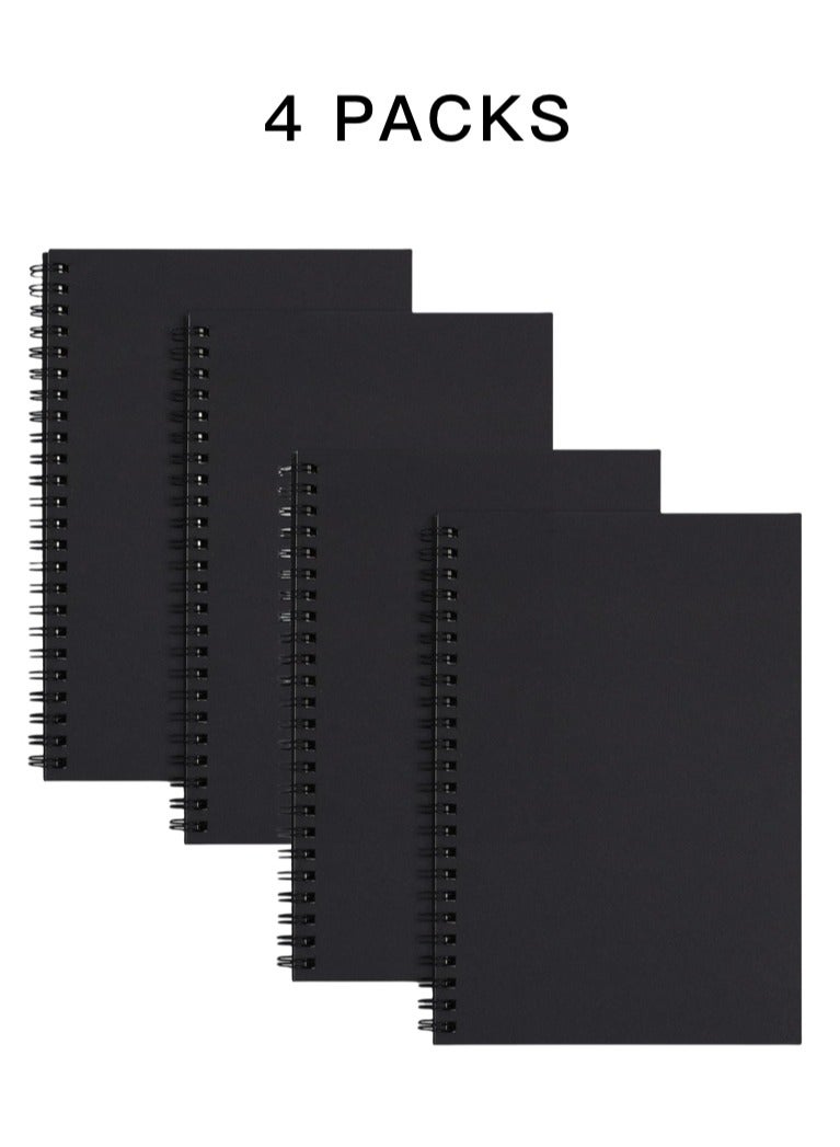 【4-Pack】A5 Spiral Notebooks (Black), 100 s Lined Notebook, 8.3*5.5 inch Wirebound Notebooks Sketchbook Pad Soft Cover Kraft Journal Memo Notepads Diary Planner, for School, Office and Travel - Image 1