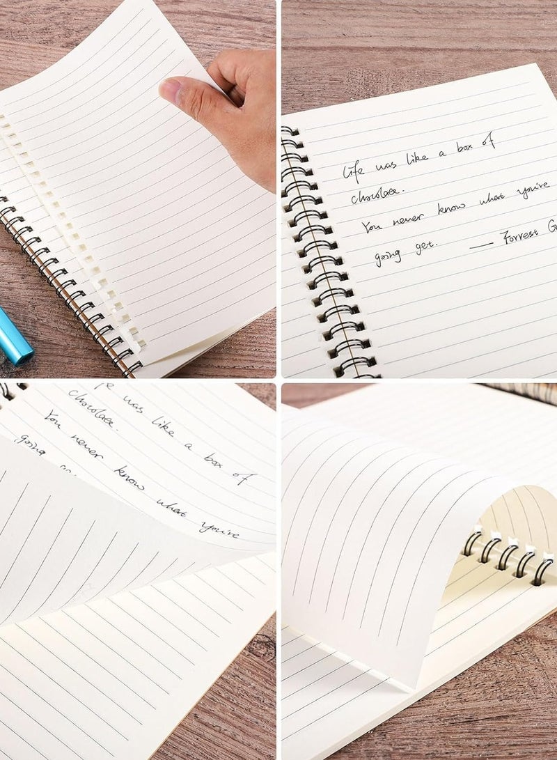 【4-Pack】A5 Spiral Notebooks (Black), 100 s Lined Notebook, 8.3*5.5 inch Wirebound Notebooks Sketchbook Pad Soft Cover Kraft Journal Memo Notepads Diary Planner, for School, Office and Travel - Image 4