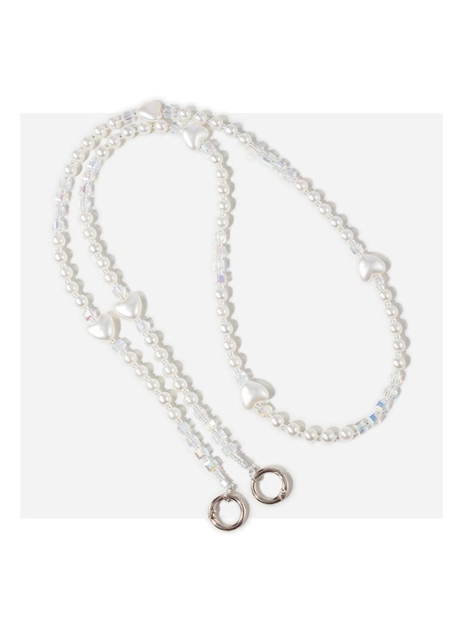 NIBEMINENT Beaded Phone Lanyard, Anti Lost Removable Wrist Strap, Love Heart Neck Chain Bracelet Pendant, Phone Keychain Lanyard, White