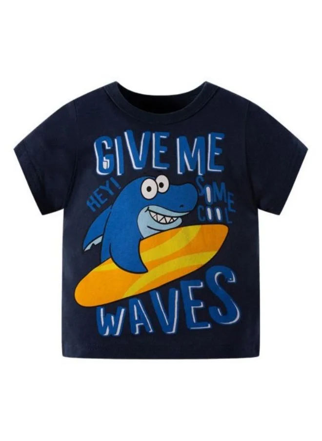 YUNIQEE Navy Blue Printed Short Sleeve Crew Neck T-Shirt