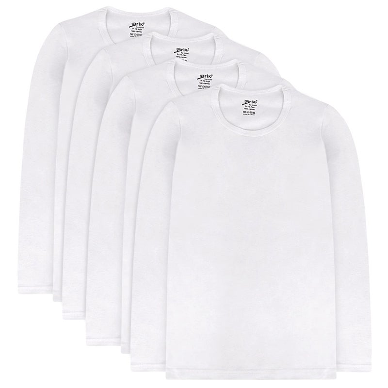 Brix Girls' Long Sleeve Tees - White 4 Pack Shirts Tagless Cotton T. - Image 1