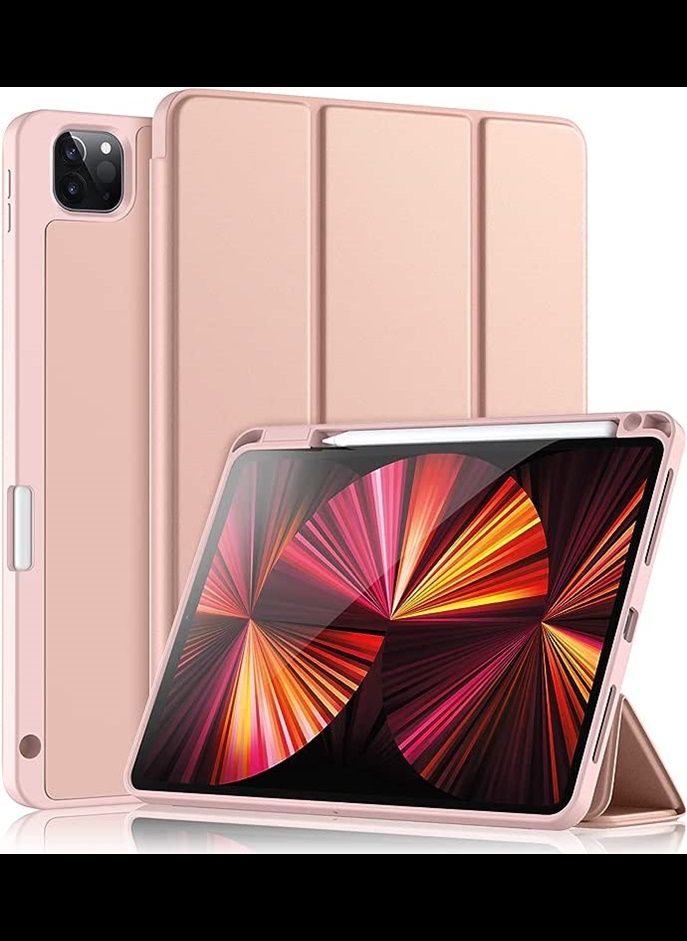 Wenlaty Case Compatible with iPad Pro 11 Case 2021/2020 with Pencil Holder, for iPad Pro 11 Inch Case 3rd/2nd Generation, Trifold Stand Protective Case with Soft TPU Back, Auto Wake/Sleep, Rose Pink