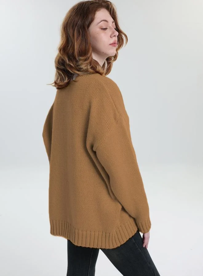 Take Two Take Two Plus Size Brown Pocket Detail Knit Sweater