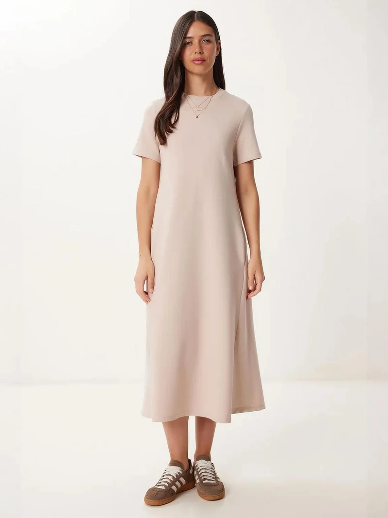 Happiness İstanbul ISTANBUL Midi Dress with Short Sleeves and Crew Neck