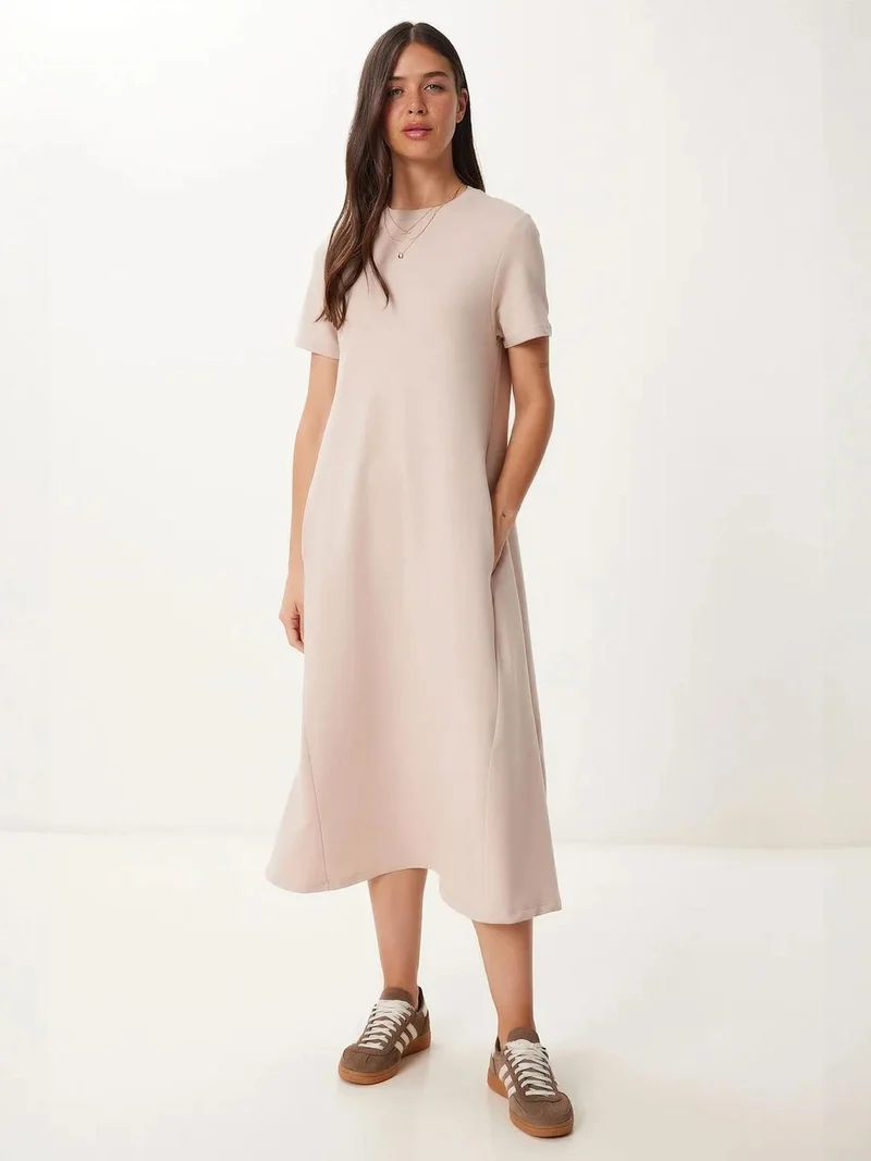 Happiness İstanbul ISTANBUL Midi Dress with Short Sleeves and Crew Neck