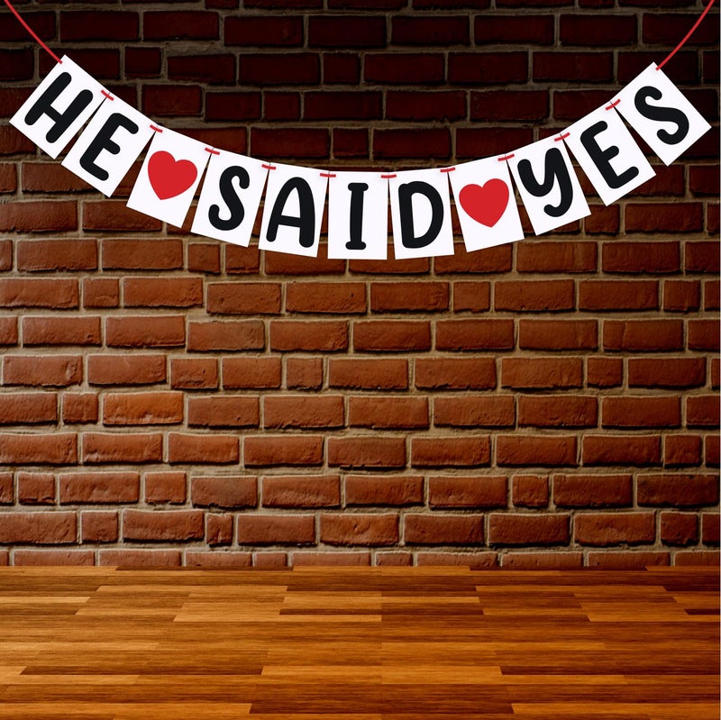 WOBBOX WOBBOX Bachelorette Bunting Banner, Bridal Shower Decorations, Bachelorette Party Banner For Bride & Groom, Bachelorette Party Decorations Items- White & Black He said yes  - Image 1