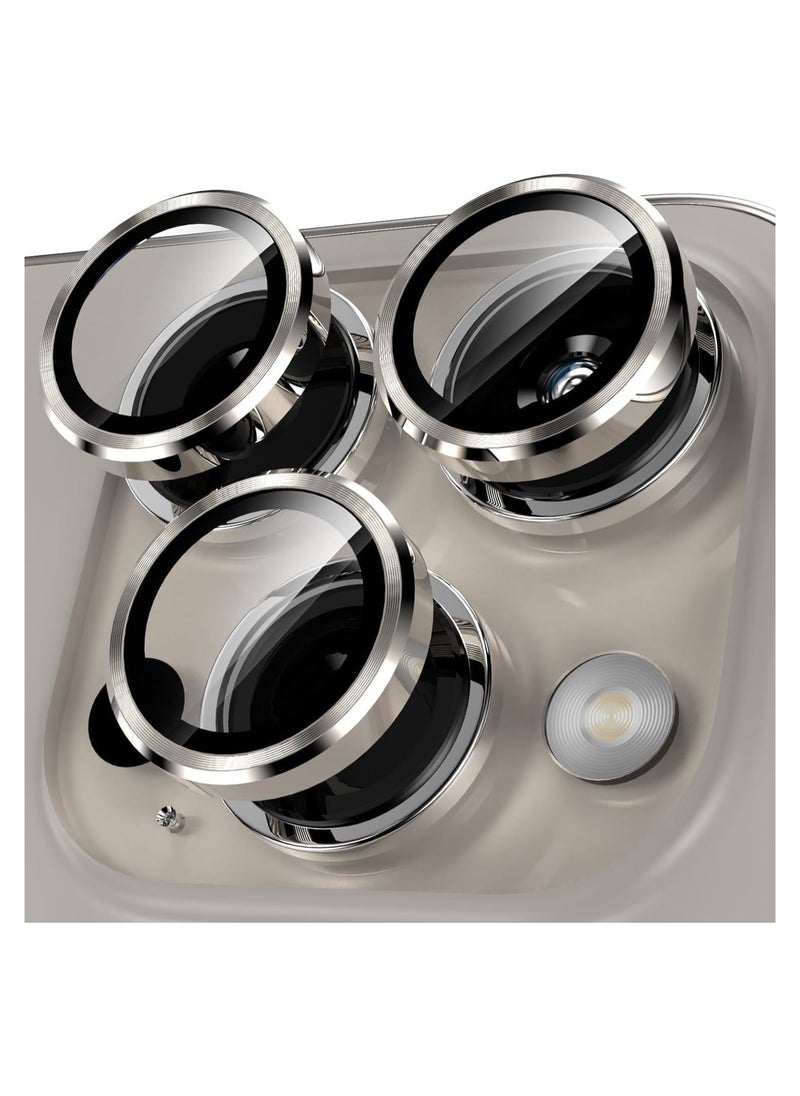 Camera Lens Protector Compatible with iPhone 15 Pro/iPhone 15 Pro Max, [1 Installation ] Tempered Glass Screen Protector Metal Individual Camera Cover (Natural Titanium) - Image 1