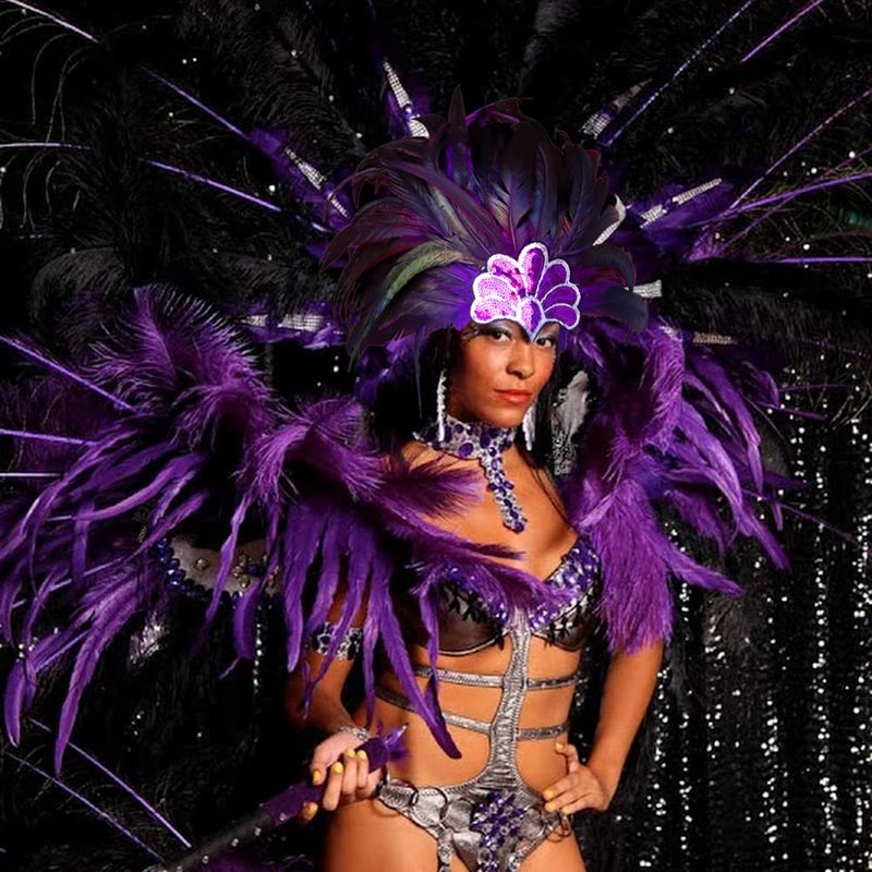 HOMELEX Women's Black Feather Headpiece Carnival Caribbean Headdress Showgirl Accessories - Image 3