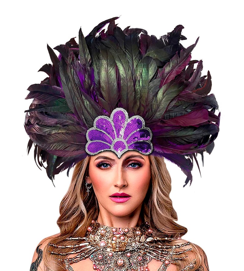 HOMELEX Women's Black Feather Headpiece Carnival Caribbean Headdress Showgirl Accessories - Image 1