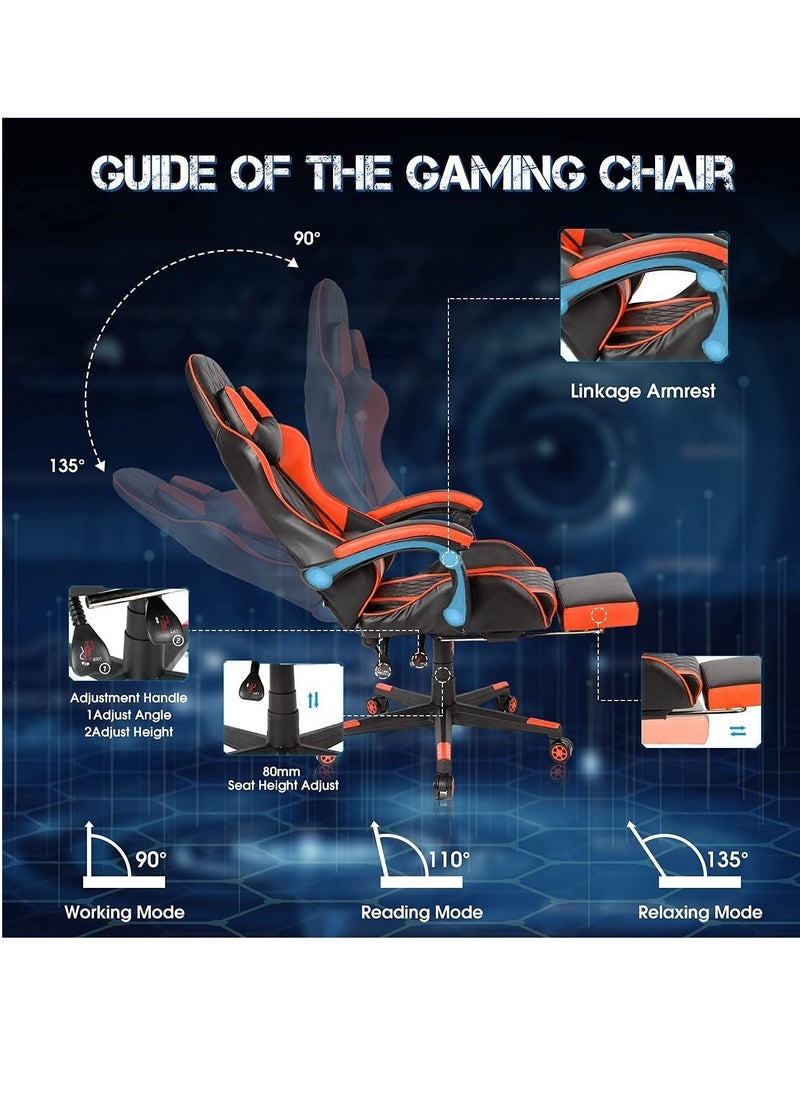 LED Gaming Chair Ergonomic OfficeChair Racing Style High-Back Desktop PC Computer GamingChair Adjustable Height SwivelChair with Footrest, Headrest and Lumbar Support - pzsku/Z44ED5A200AFABB291AA3Z/45/_/1670338732/081e4e3a-7f93-4690-a277-0a0038cdae23