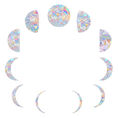 AREAWA 11 Pieces Moon Phase Window Decals for Bird Strike Prevention - Reusable Rainbow Suncatcher Clings to Save Birds, Non-Adhesive Anti-Collision Stickers, Easy Remove No Residue - Image 1
