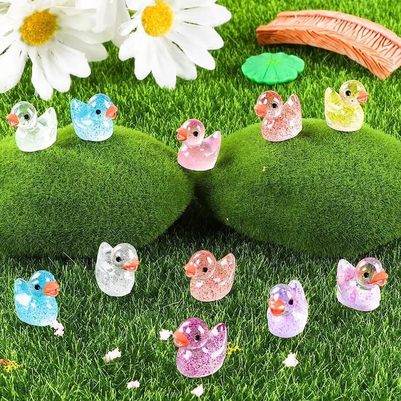 Cidinge 80 Pcs Mini Resin Ducks,10 Colors Sequin Miniature Ducks for DIY Projects Garden Dollhouse Aquarium Home Birthday Craft Party - Image 4