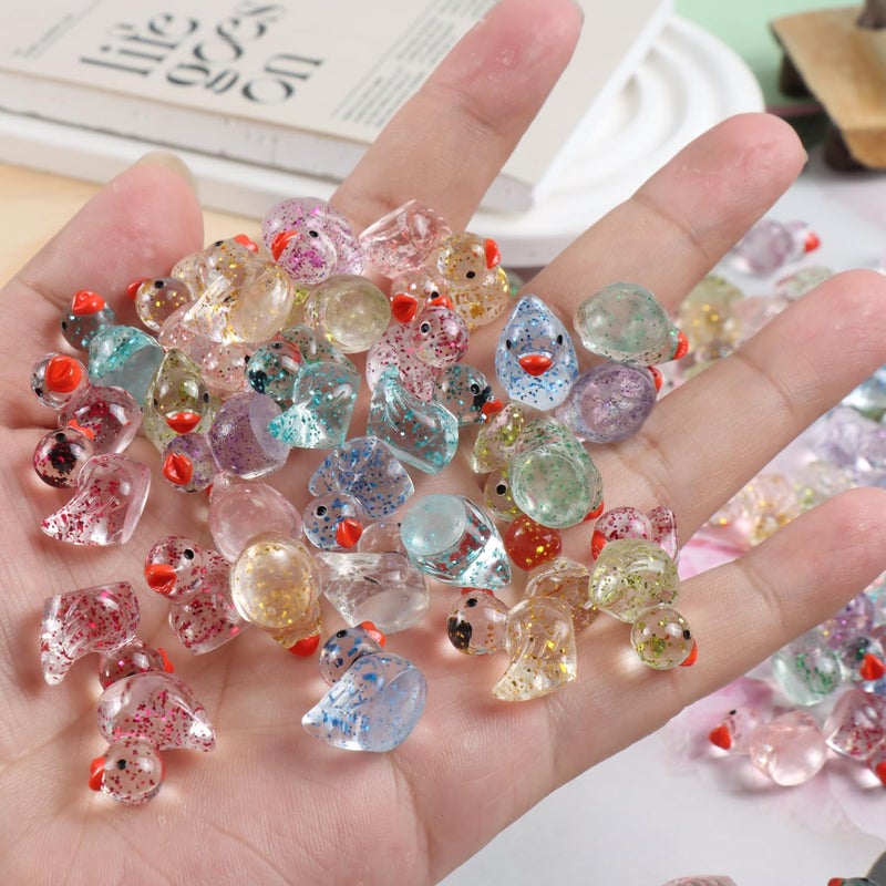 Cidinge 80 Pcs Mini Resin Ducks,10 Colors Sequin Miniature Ducks for DIY Projects Garden Dollhouse Aquarium Home Birthday Craft Party - Image 5