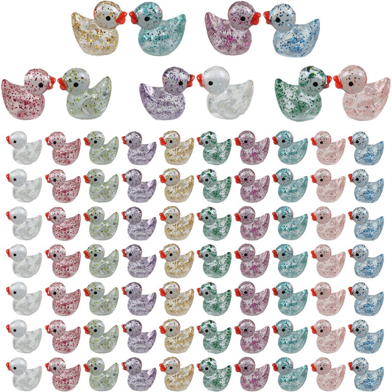 Cidinge 80 Pcs Mini Resin Ducks,10 Colors Sequin Miniature Ducks for DIY Projects Garden Dollhouse Aquarium Home Birthday Craft Party - Image 1