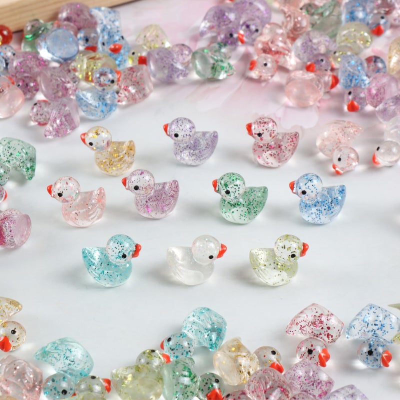 Cidinge 80 Pcs Mini Resin Ducks,10 Colors Sequin Miniature Ducks for DIY Projects Garden Dollhouse Aquarium Home Birthday Craft Party - Image 2