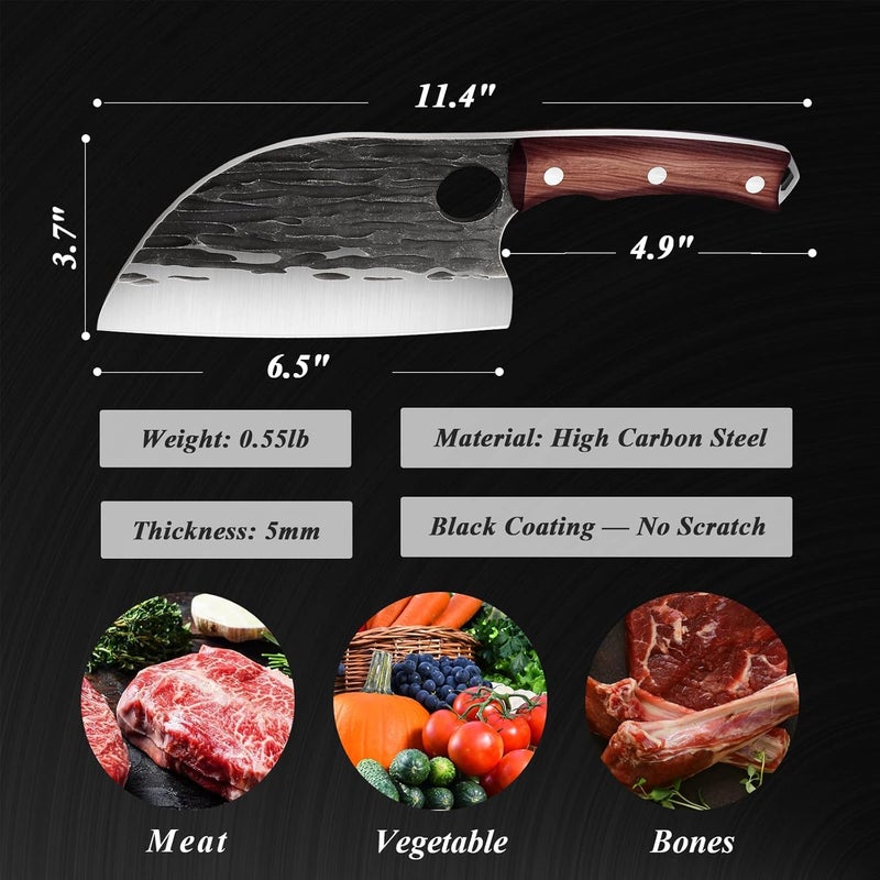 ROCOCO 3PCS Butcher Cleaver Knife Set for Meat Cutting Serbian Chef Knife Viking Boning Cleaver with Sheaths for Kitchen Outdoor BBQ Camping Birthday Father Mother Christmas Gift Idea Men - Image 4