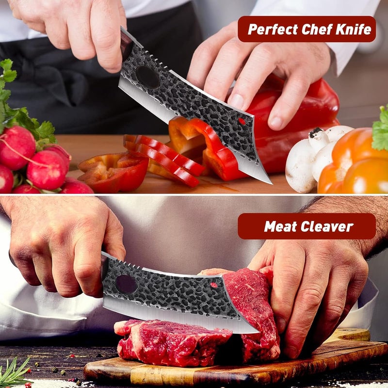 ROCOCO 3PCS Butcher Cleaver Knife Set for Meat Cutting Serbian Chef Knife Viking Boning Cleaver with Sheaths for Kitchen Outdoor BBQ Camping Birthday Father Mother Christmas Gift Idea Men - Image 5