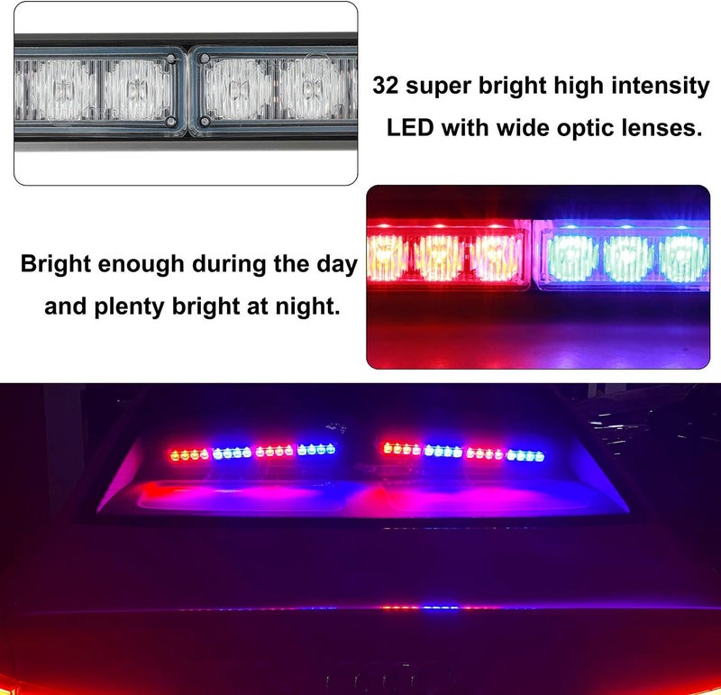 ASPL شريط ضوء الطوارئ LED المتلألئ ASPL 2x16.8 بوصة مع 32 LED و 26 نمط وميض (أحمر/أزرق) - Image 3