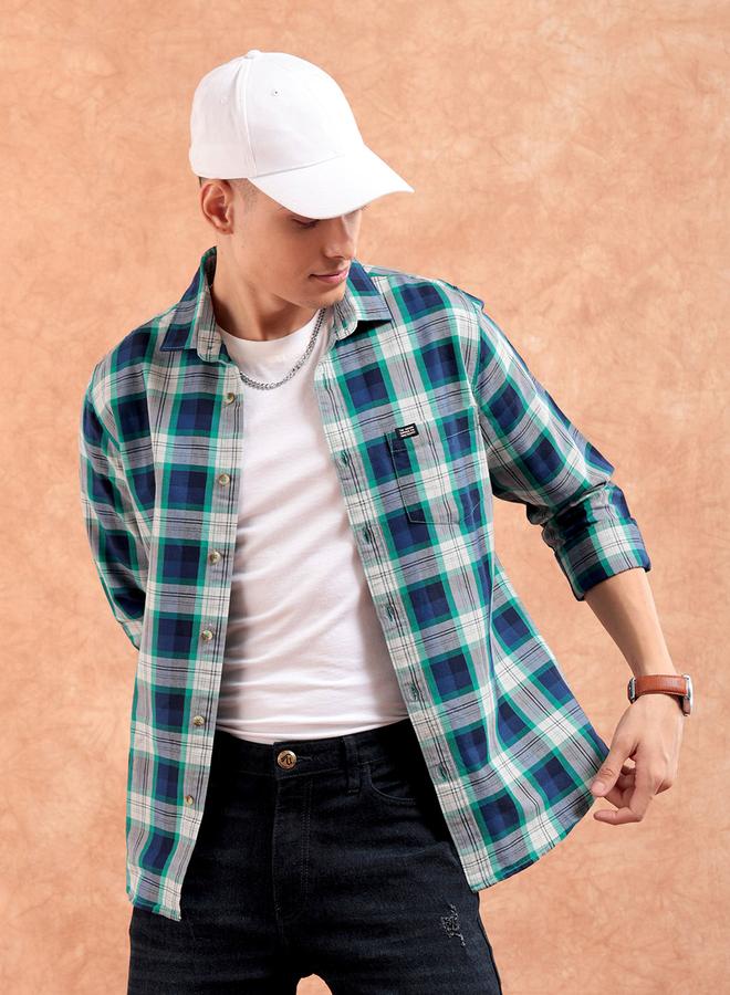 The Indian Garage Co Men Green Checkered Casual Shirt - Image 1