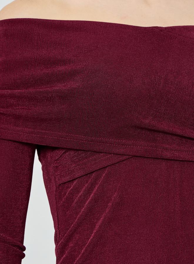 Styli Women Maroon Off-Shoulder Knit Top - Image 3