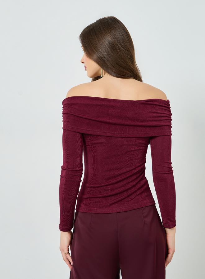 Styli Women Maroon Off-Shoulder Knit Top - Image 4