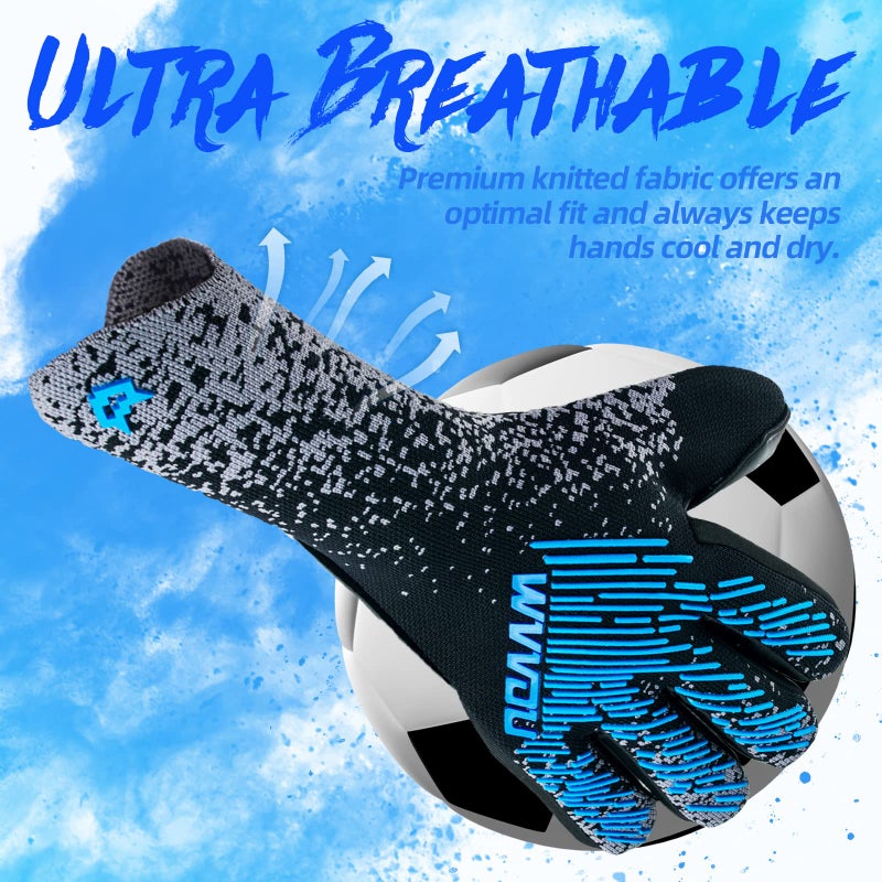 WVVOU Soccer Goalie Goalkeeper Gloves for Youth & Adult, Enhanced Latex Palm Grip, Breathable Knitted Fabric, Suitable for Game & Training, Blue, Size 7 - Image 4