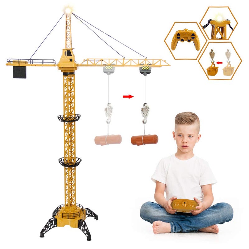 Mini Tudou RC Crane Toy504 inch Tall 24GHz Remote Control Robotic ExcavatorEducational Construction Vehicles Toy for Ages 6789 Boys or Girls